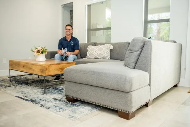 Petru Pusta in a renovated living room